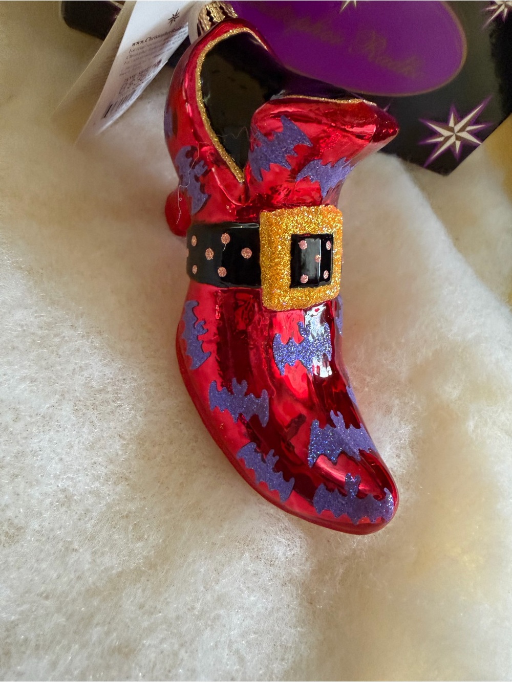 Christopher Radko Red Metallic Boot Ornament with Purple Accents and Gold Buckle
